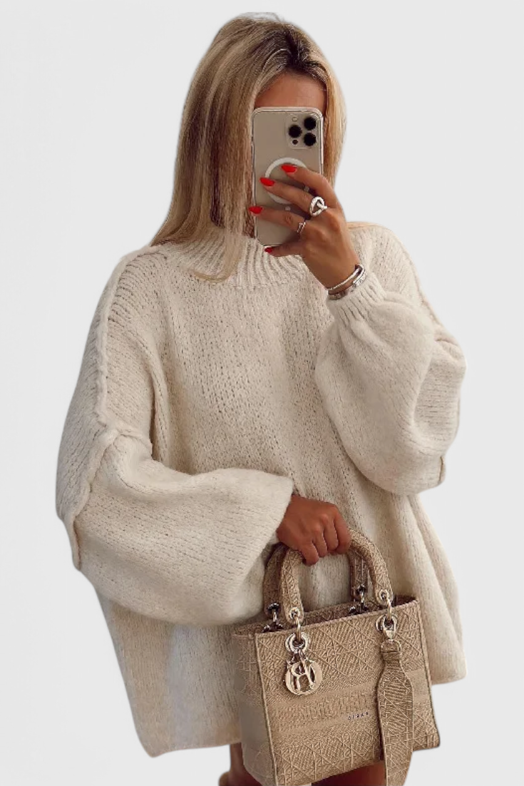 Camila – Suéter Oversized Acanalado Manga Globo Cálido
