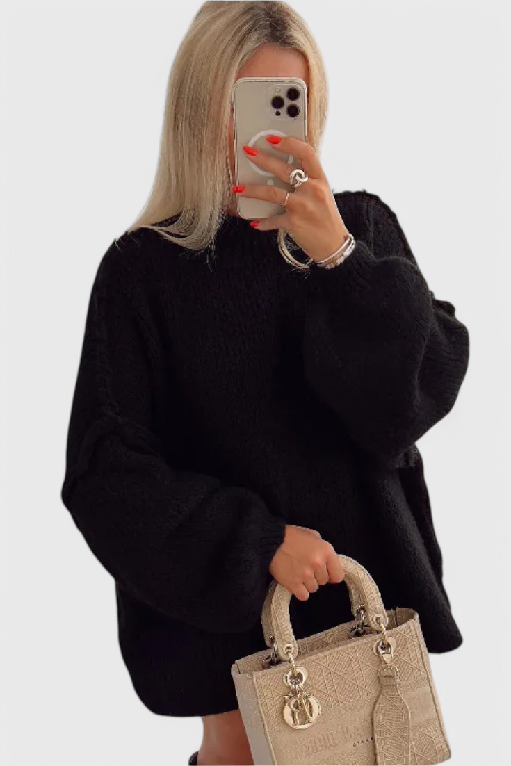 Camila – Suéter Oversized Acanalado Manga Globo Cálido