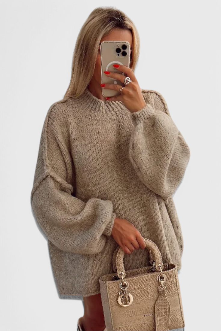 Camila – Suéter Oversized Acanalado Manga Globo Cálido