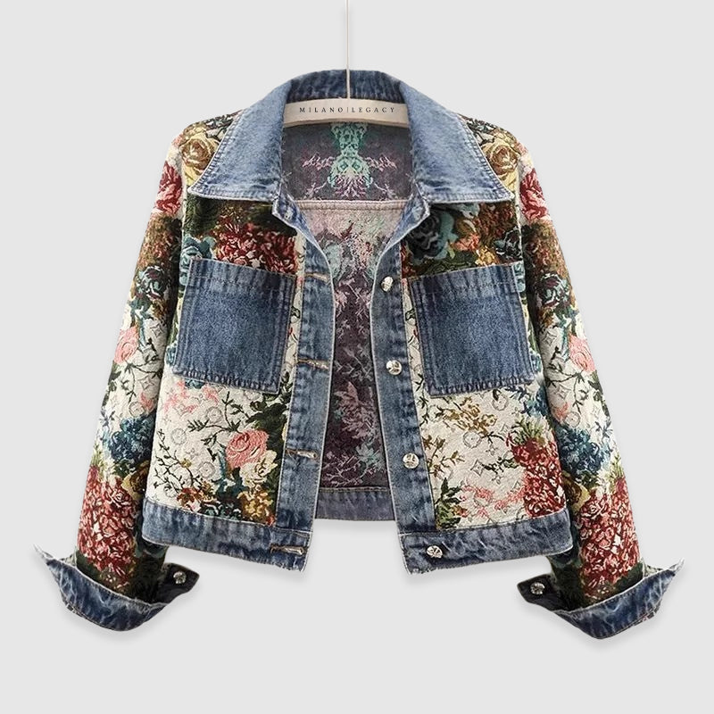 Lucía - Chaqueta Denim Floral de Algodón Suave Romántica