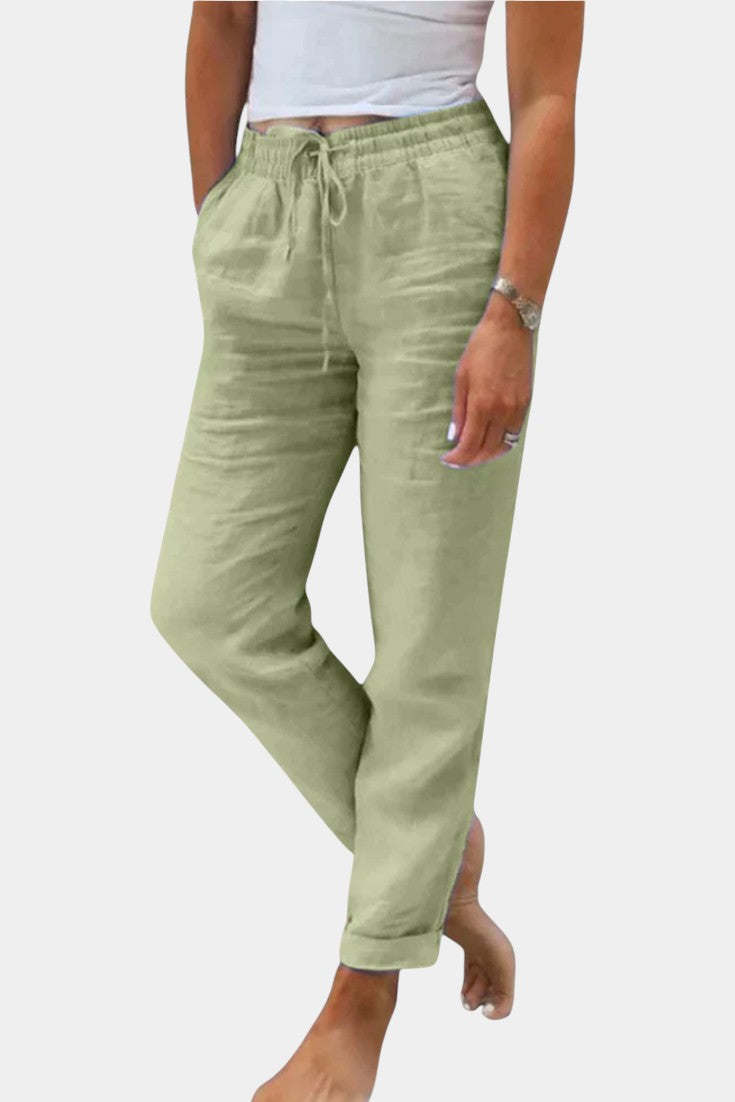 Lucía – Pantalones Lino Mezclado Corte Relajado Fresco