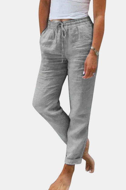 Lucía – Pantalones Lino Mezclado Corte Relajado Fresco