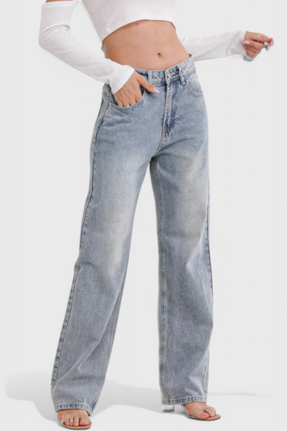 Camila - Jeans Cintura Alta Patchwork Trasero Desgastado