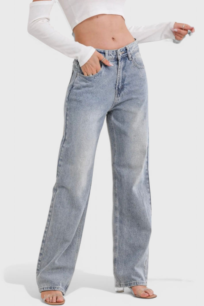 Camila - Jeans Cintura Alta Patchwork Trasero Desgastado