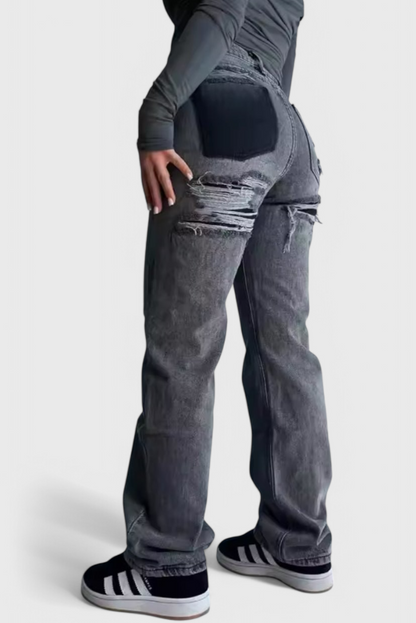 Camila - Jeans Cintura Alta Patchwork Trasero Desgastado