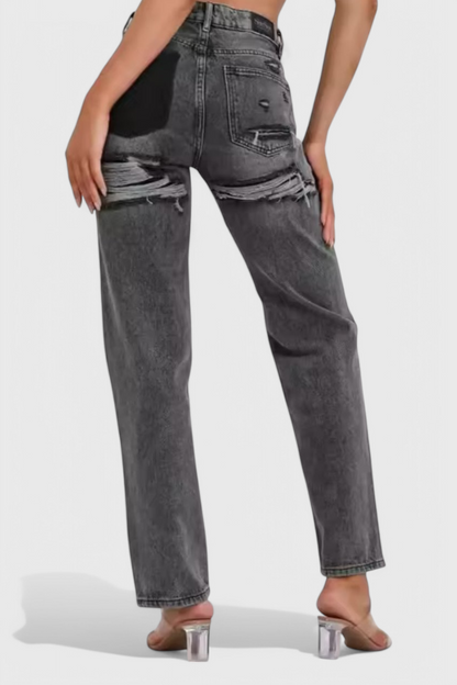 Camila - Jeans Cintura Alta Patchwork Trasero Desgastado