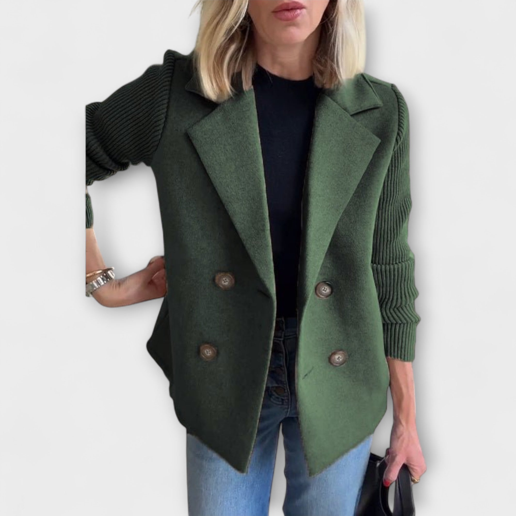 Sofía - Blazer Punto Mangas Tejidas Doble Botonadura