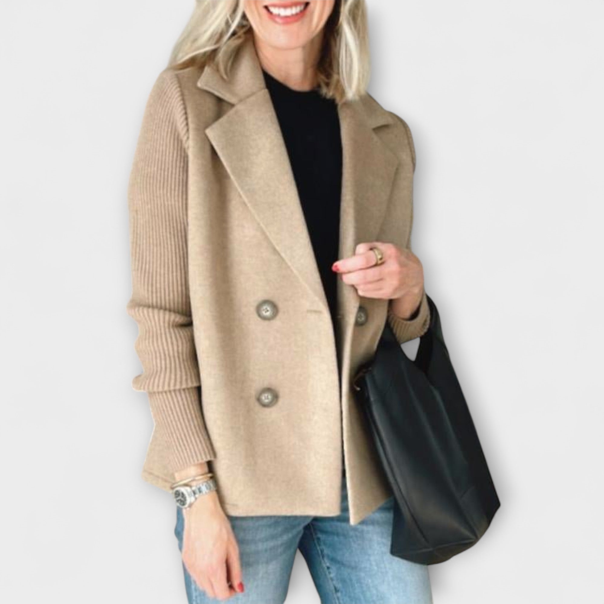 Sofía - Blazer Punto Mangas Tejidas Doble Botonadura