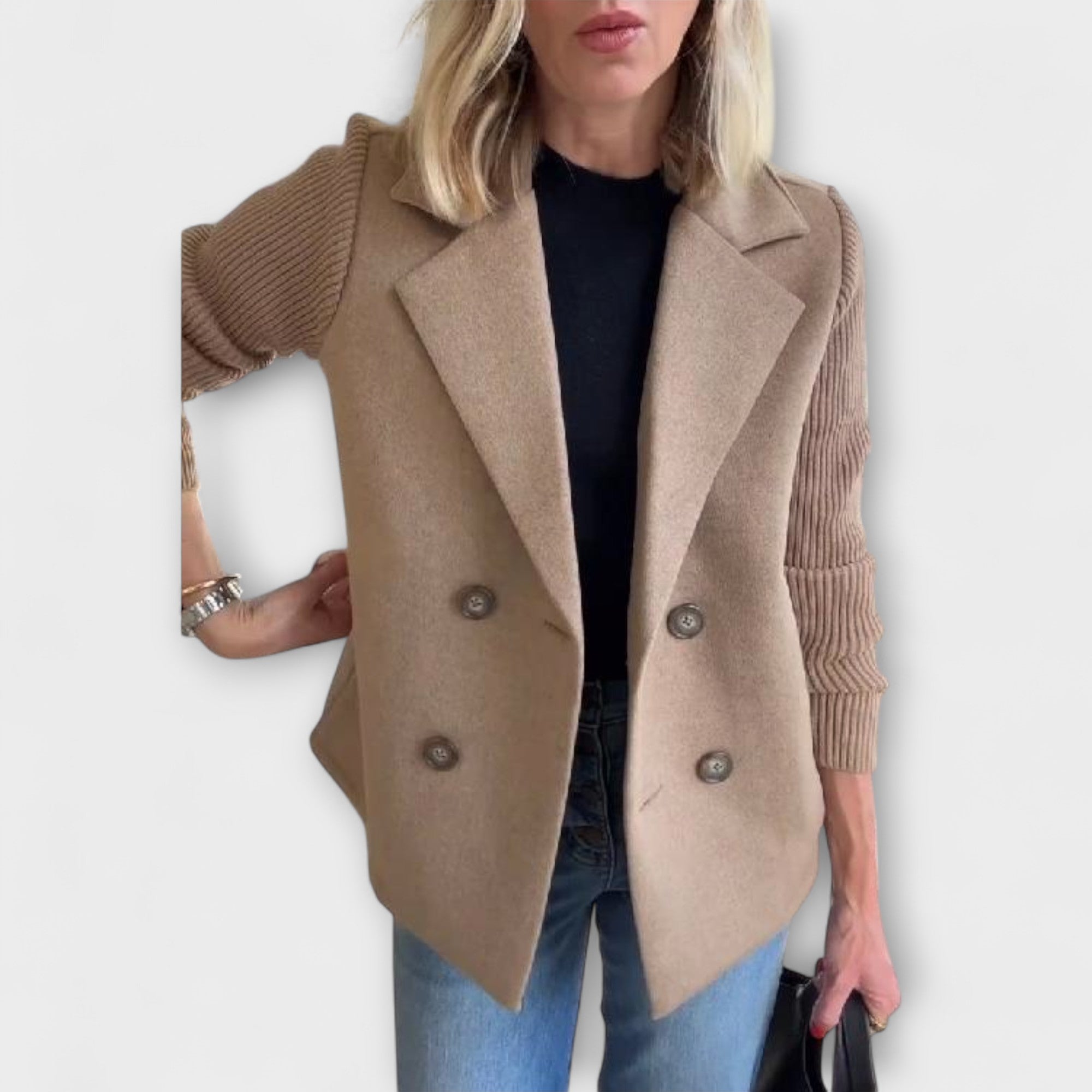 Sofía - Blazer Punto Mangas Tejidas Doble Botonadura