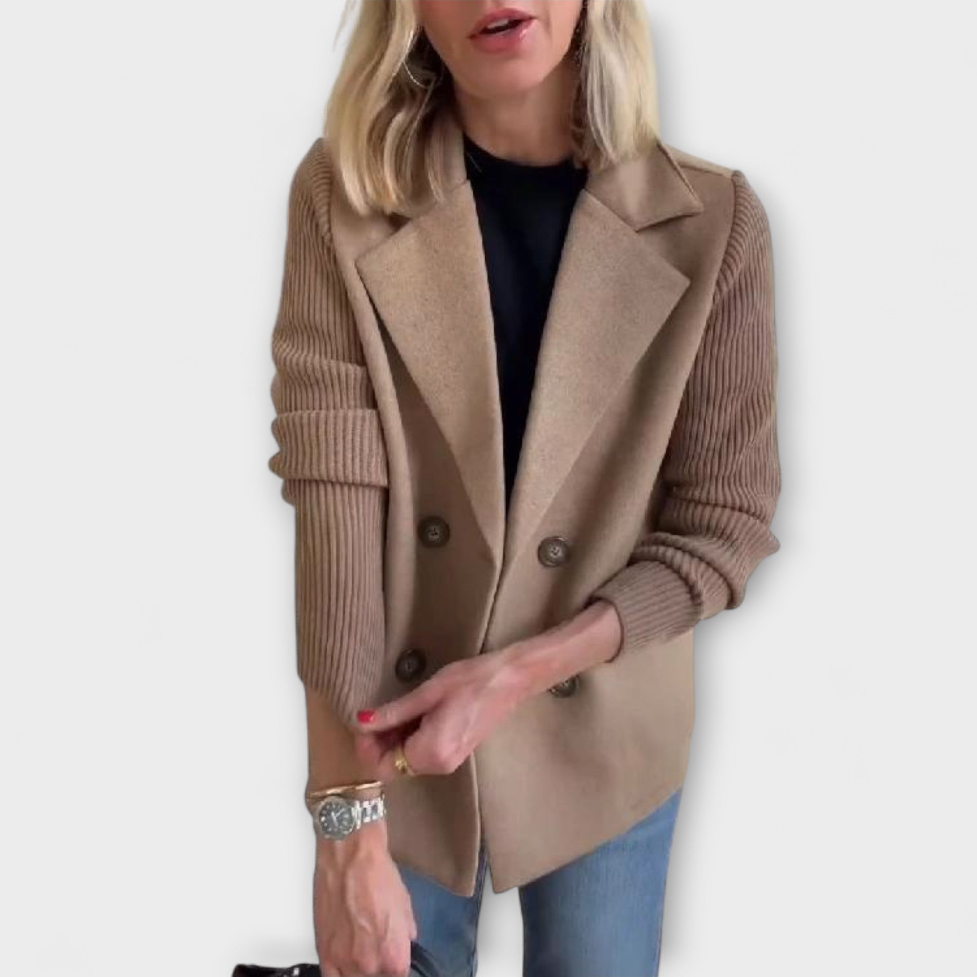 Sofía - Blazer Punto Mangas Tejidas Doble Botonadura