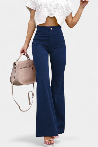Clara – Pantalón Terciopelo Pierna Ancha Cintura Alta