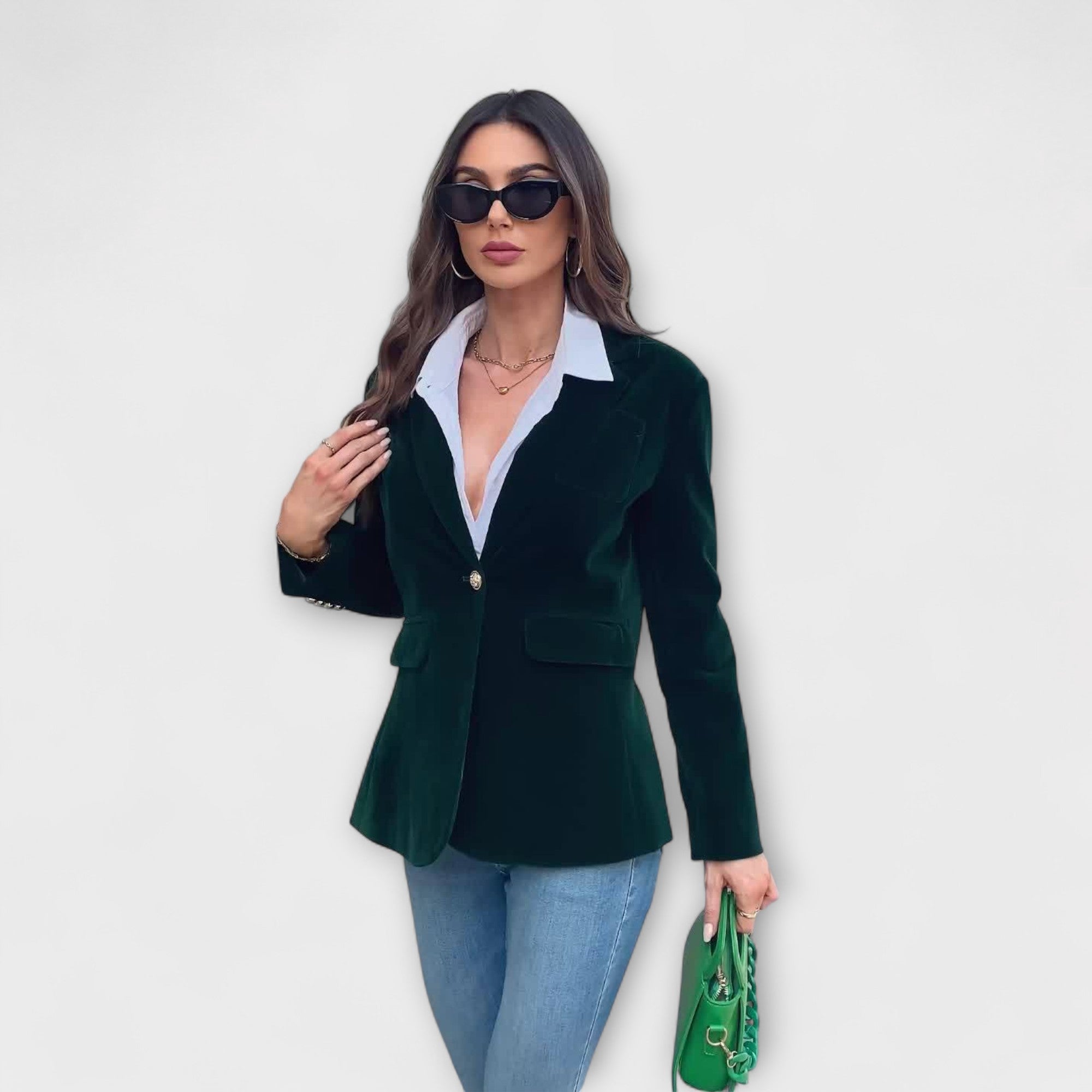 Aitana – Blazer Terciopelo Esmeralda Con Botones Dorados