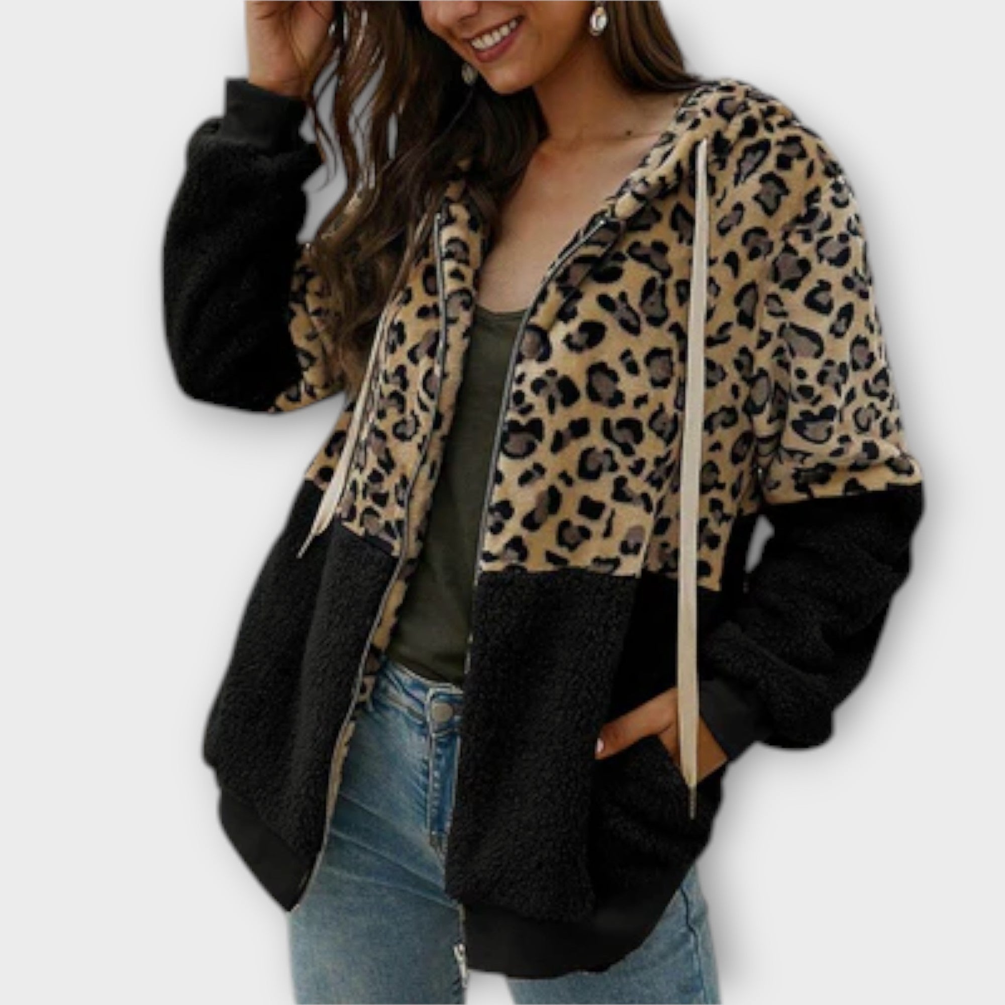 Aitana – Sudadera Con Capucha Forro Polar Leopardo Mujer