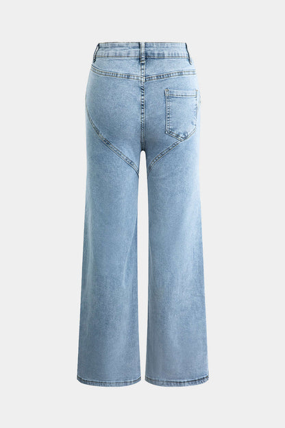 Jeans Rectos Rasgados Con Rhinestones Desgastados Evelyn