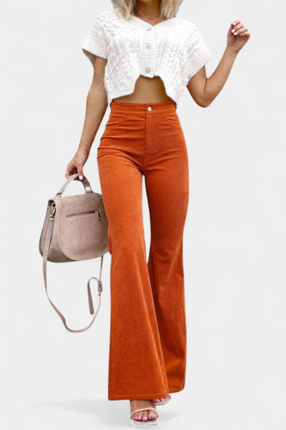 Clara – Pantalón Terciopelo Pierna Ancha Cintura Alta