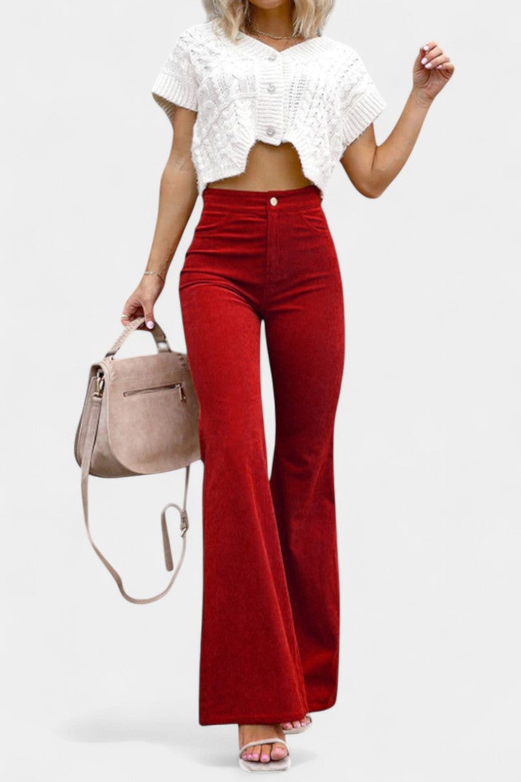 Clara – Pantalón Terciopelo Pierna Ancha Cintura Alta