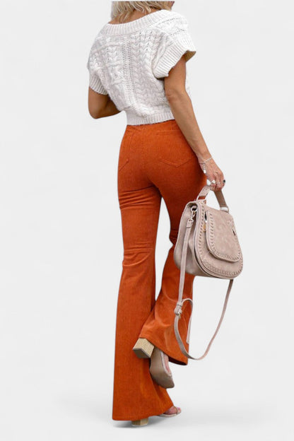 Clara – Pantalón Terciopelo Pierna Ancha Cintura Alta