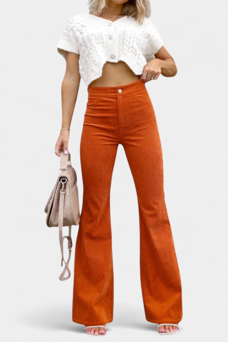 Clara – Pantalón Terciopelo Pierna Ancha Cintura Alta