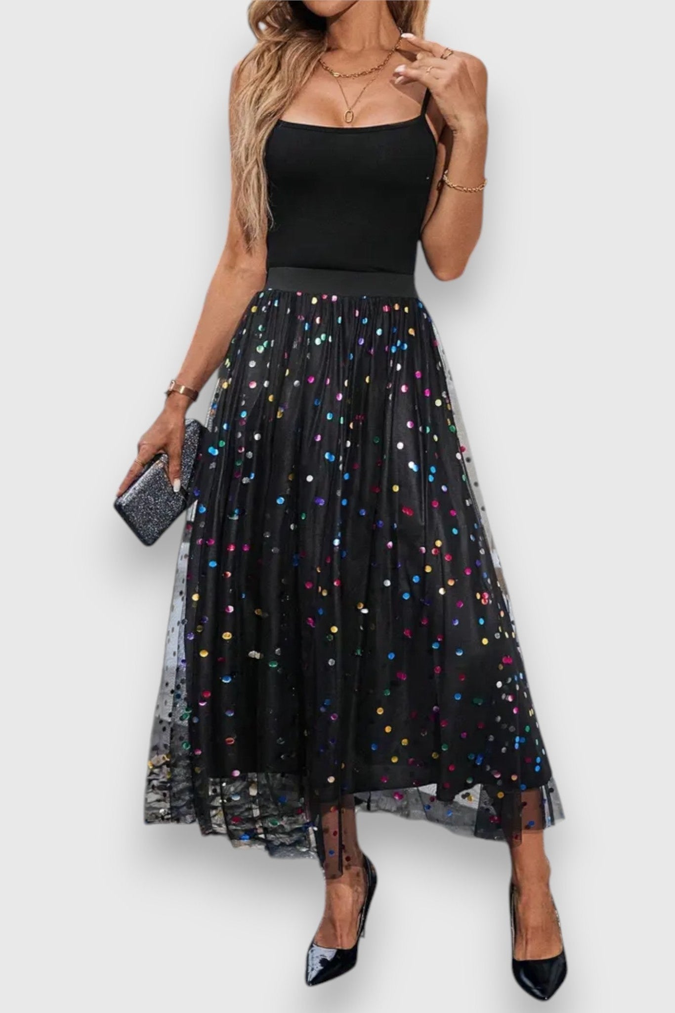 Claudia – Falda Plisada Con Lunares Coloridos Elegante