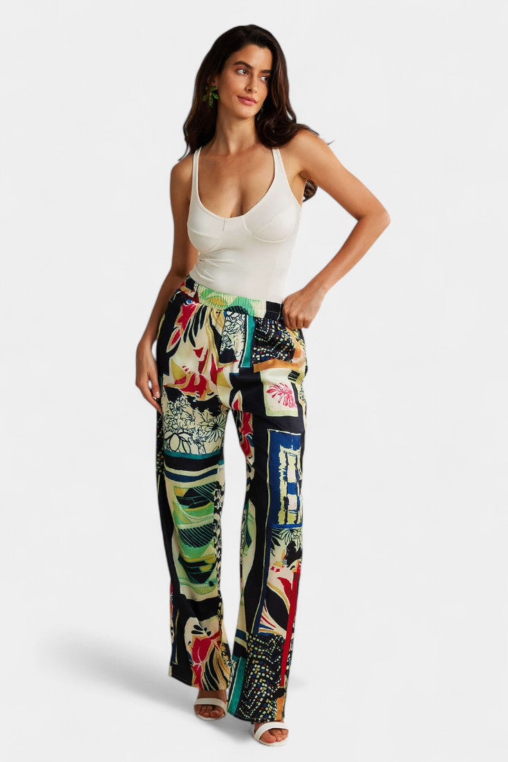 Clara – Pantalón Recto Cintura Alta Floral Estampado