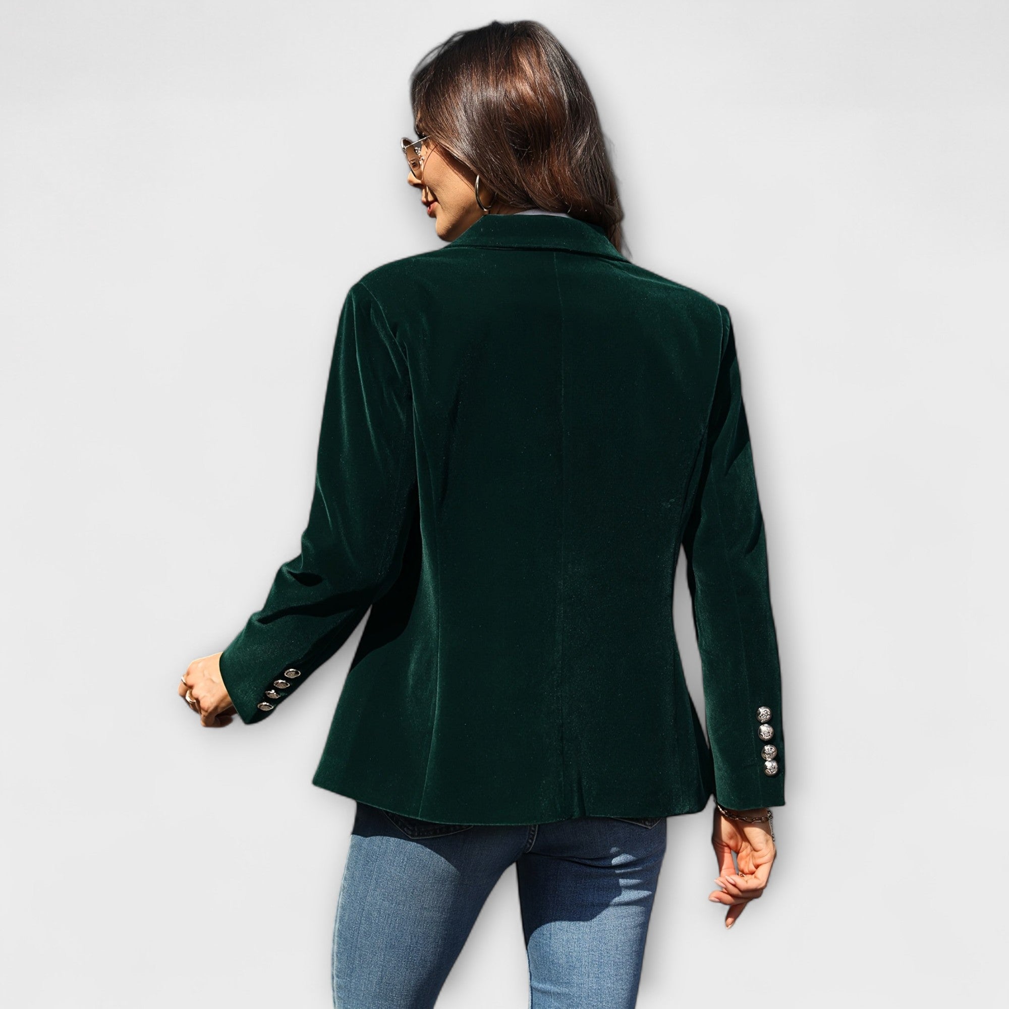Aitana – Blazer Terciopelo Esmeralda Con Botones Dorados