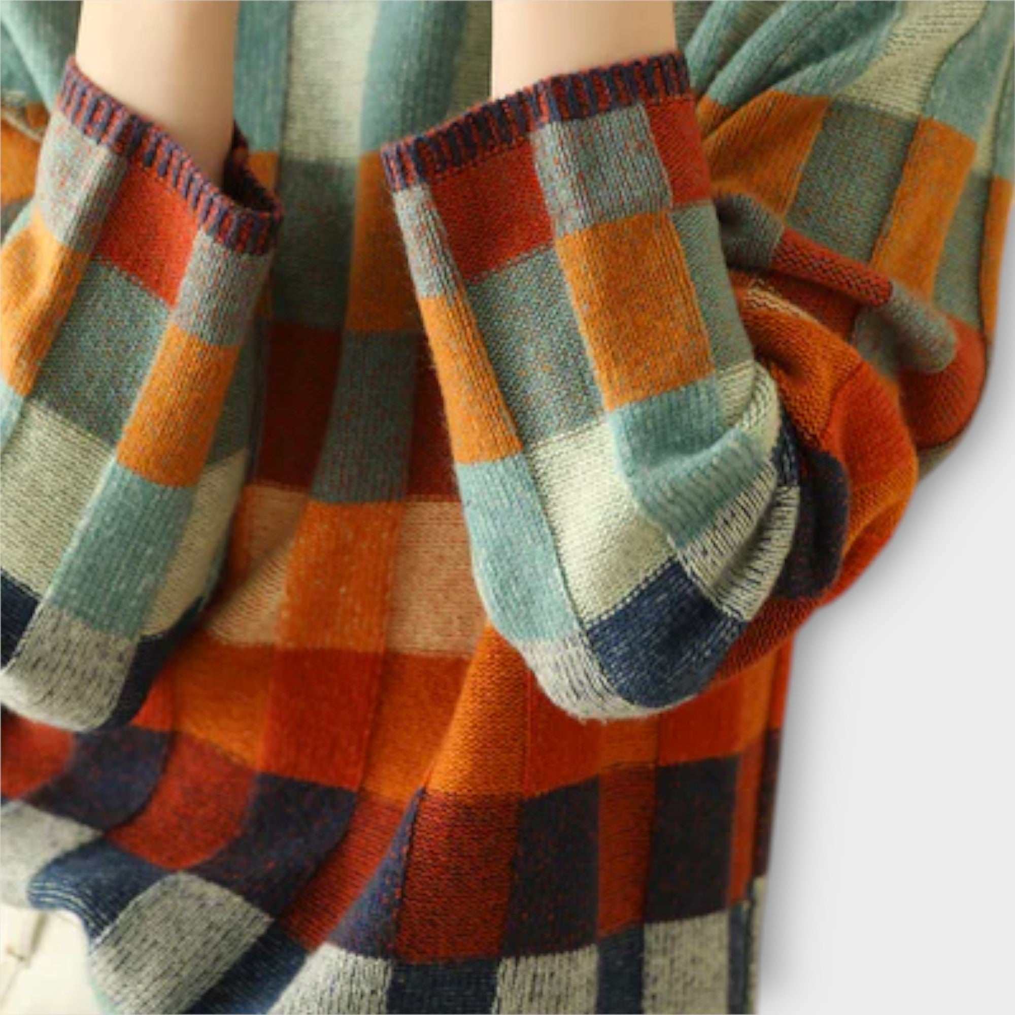 Camila - Suéter Patchwork Cuello Alto Punto Suave Casual