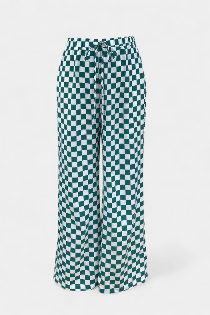 Iliana – Pantalones Pierna Ancha De Cuadros Retro Casual