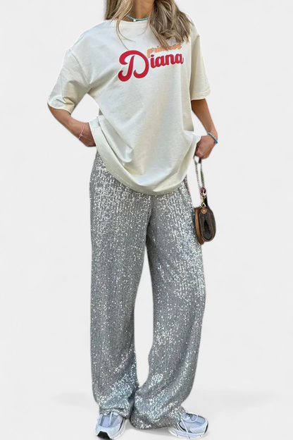 Laura - Pantalones De Lentejuelas Cintura Alta Holgados