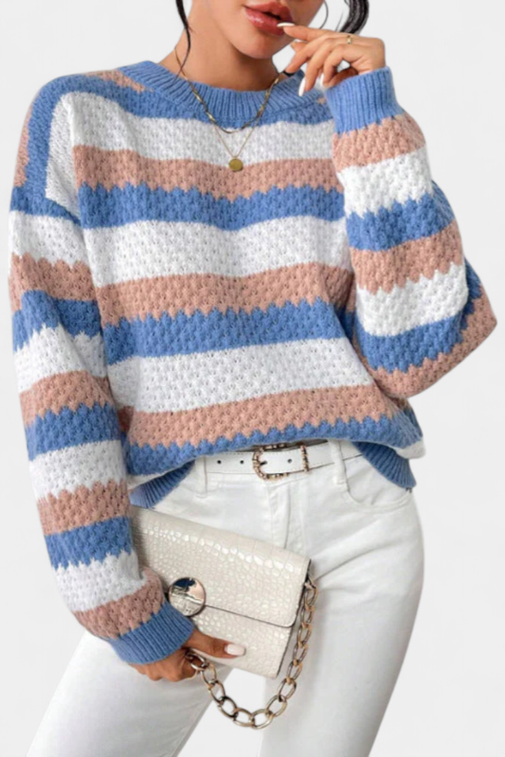 Clara – Jersey Oversized Cuello Redondo A Rayas Suave
