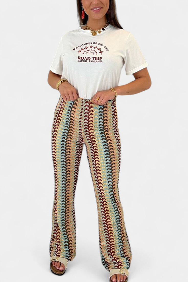 Mariana – Pantalón Acampanado Estampado Retro Elástico