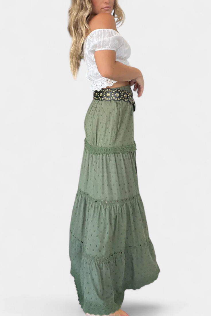 Diana – Falda Maxi Boho Con Encaje Y Abertura Frontal