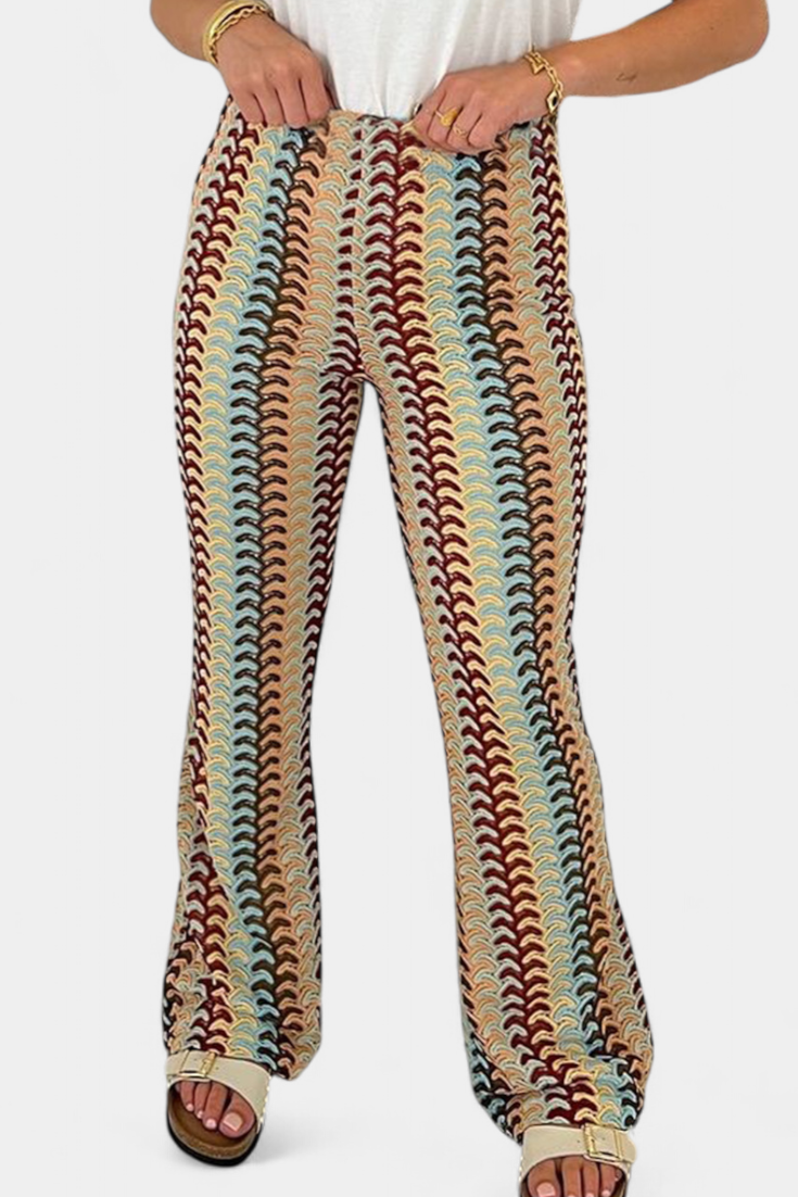 Mariana – Pantalón Acampanado Estampado Retro Elástico