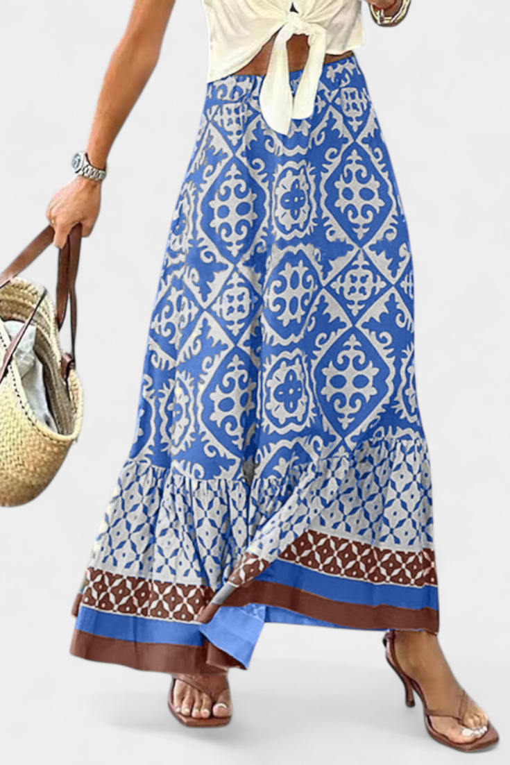Isabel - Falda Maxi Estampada Con Volante Verano Ligera