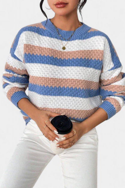 Clara – Jersey Oversized Cuello Redondo A Rayas Suave