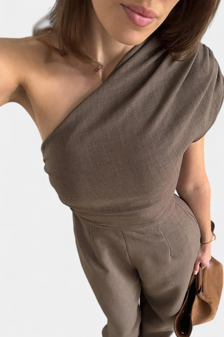 Magdalena – Mono Asimétrico Un Hombro Fruncido Elegante