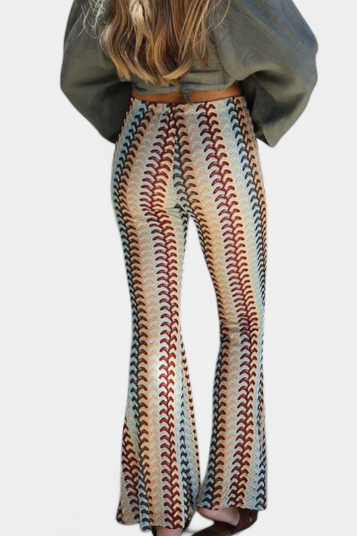 Mariana – Pantalón Acampanado Estampado Retro Elástico