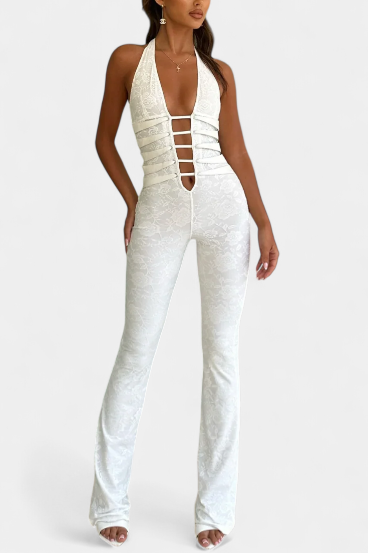 Camila – Mono Halter De Encaje Con Espalda Ajustable
