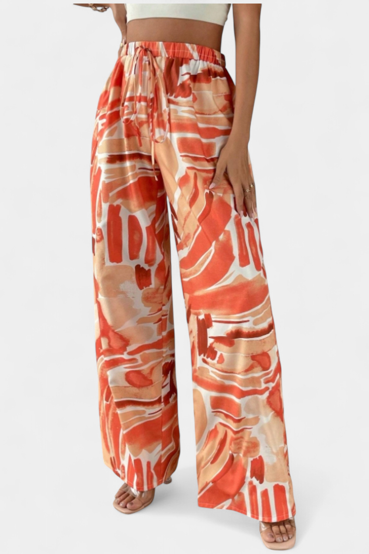 Camila – Pantalón Pierna Ancha Estampado Abstracto Ligero