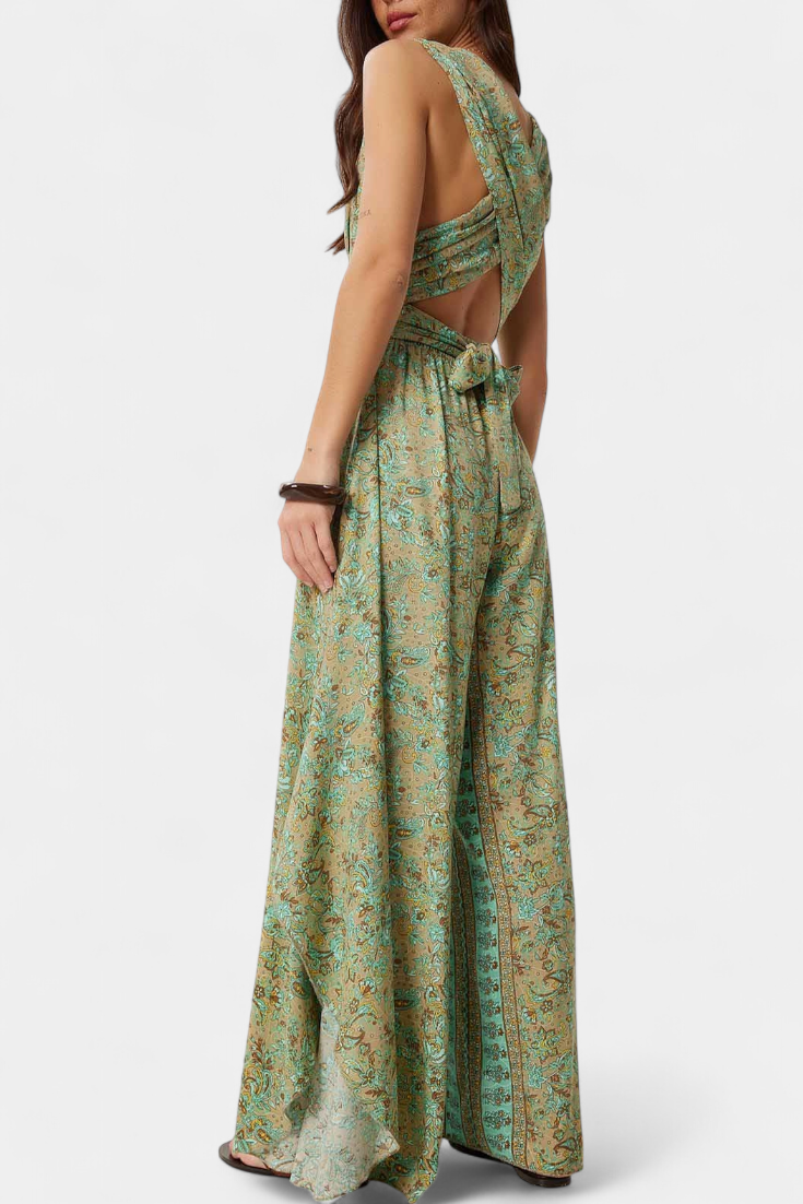 Mariana – Mono Cruzado Estampado Floral Verde Elegante