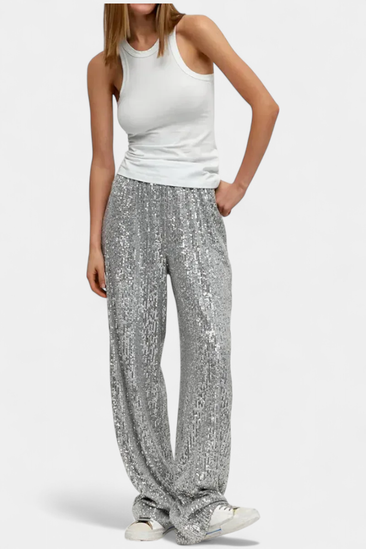 Laura - Pantalones De Lentejuelas Cintura Alta Holgados