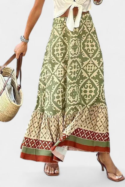 Isabel - Falda Maxi Estampada Con Volante Verano Ligera