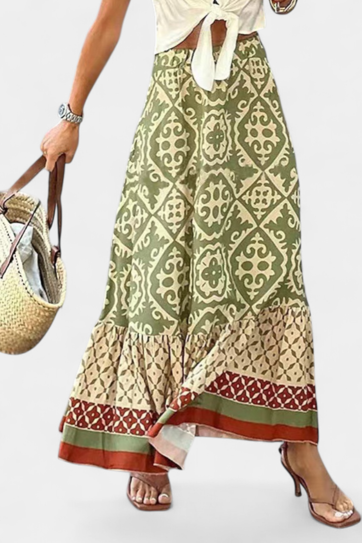 Isabel - Falda Maxi Estampada Con Volante Verano Ligera