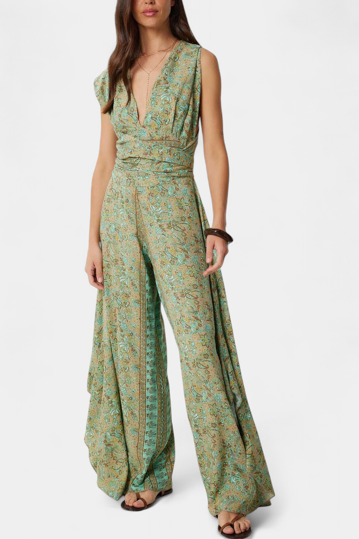 Mariana – Mono Cruzado Estampado Floral Verde Elegante