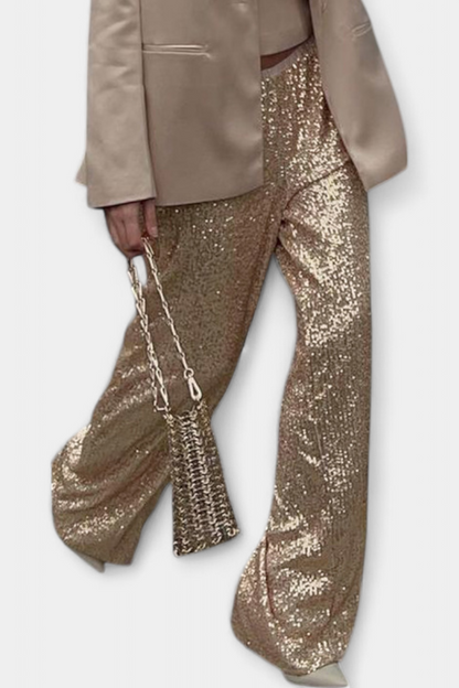 Laura - Pantalones De Lentejuelas Cintura Alta Holgados