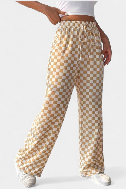 Iliana – Pantalones Pierna Ancha De Cuadros Retro Casual
