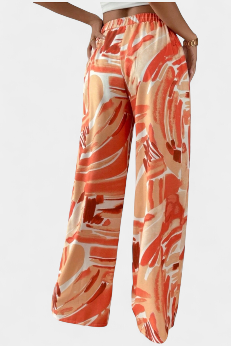 Camila – Pantalón Pierna Ancha Estampado Abstracto Ligero
