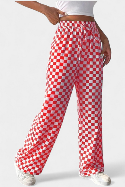 Iliana – Pantalones Pierna Ancha De Cuadros Retro Casual