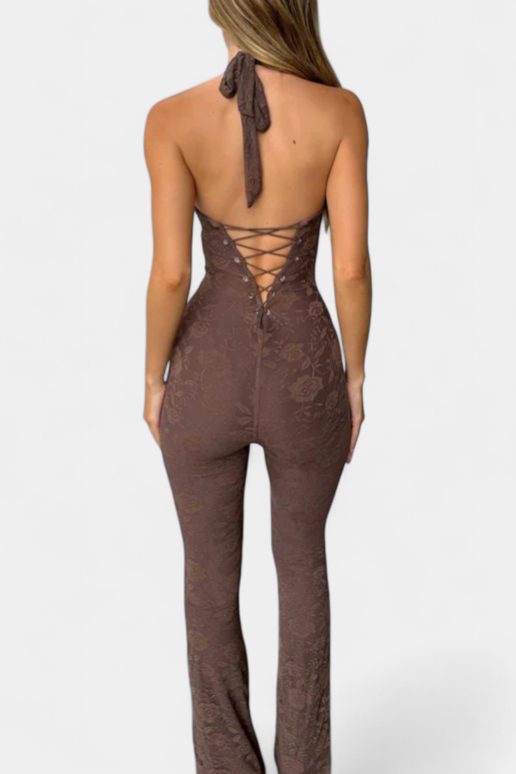 Camila – Mono Halter De Encaje Con Espalda Ajustable