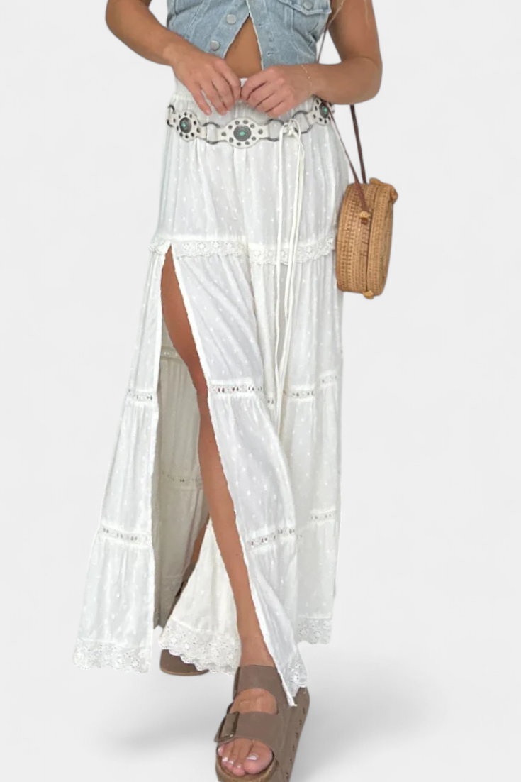 Diana – Falda Maxi Boho Con Encaje Y Abertura Frontal