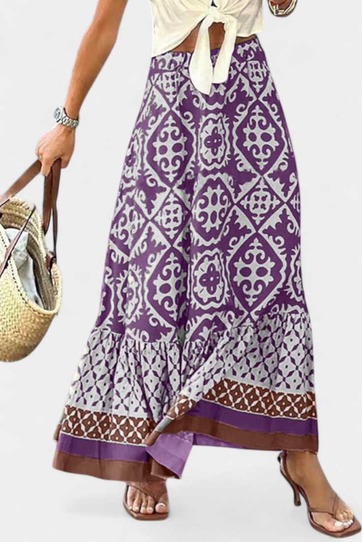 Isabel - Falda Maxi Estampada Con Volante Verano Ligera